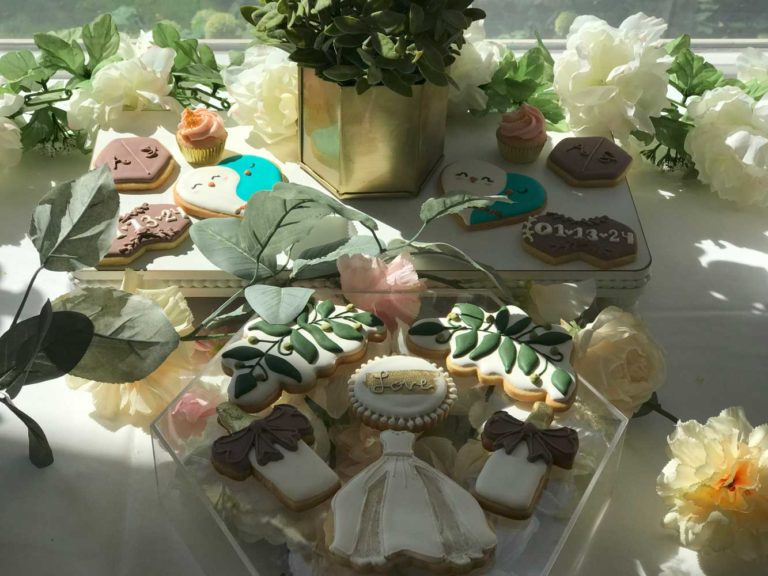 BRIDAL SHOWER THEMED DECORATED COOKIES AND DECOR STAGED